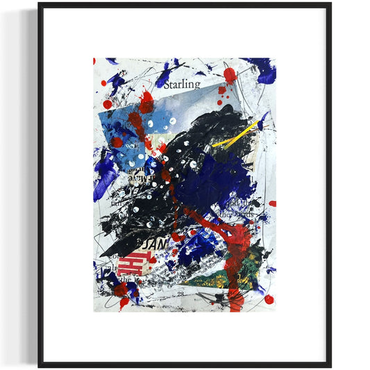Original Abstract Modern Art Bird Painting "Starling" Signed