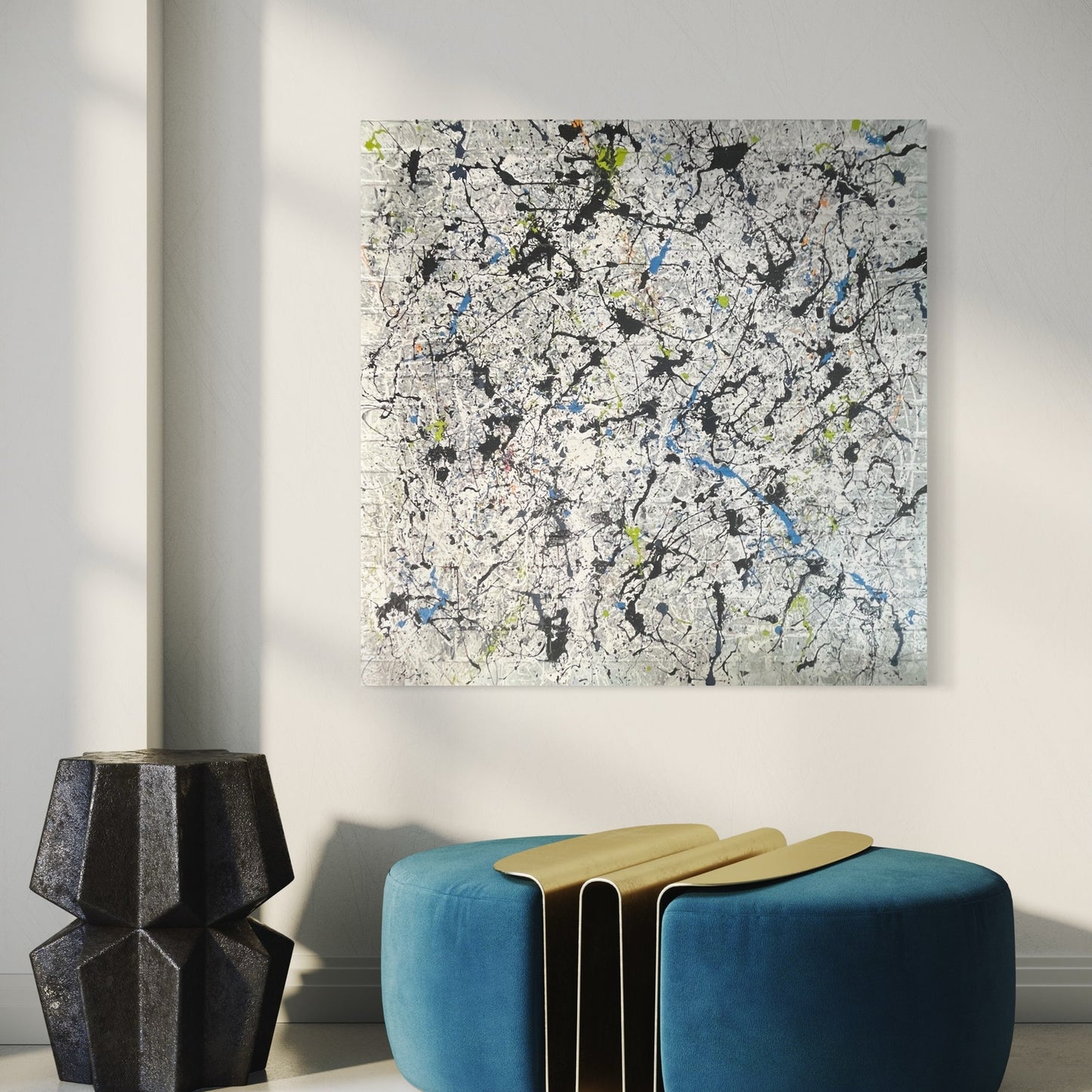 Original Huge Abstract Art Painting 48x48" 4ft On Faux Brick “Acid Rhythm”