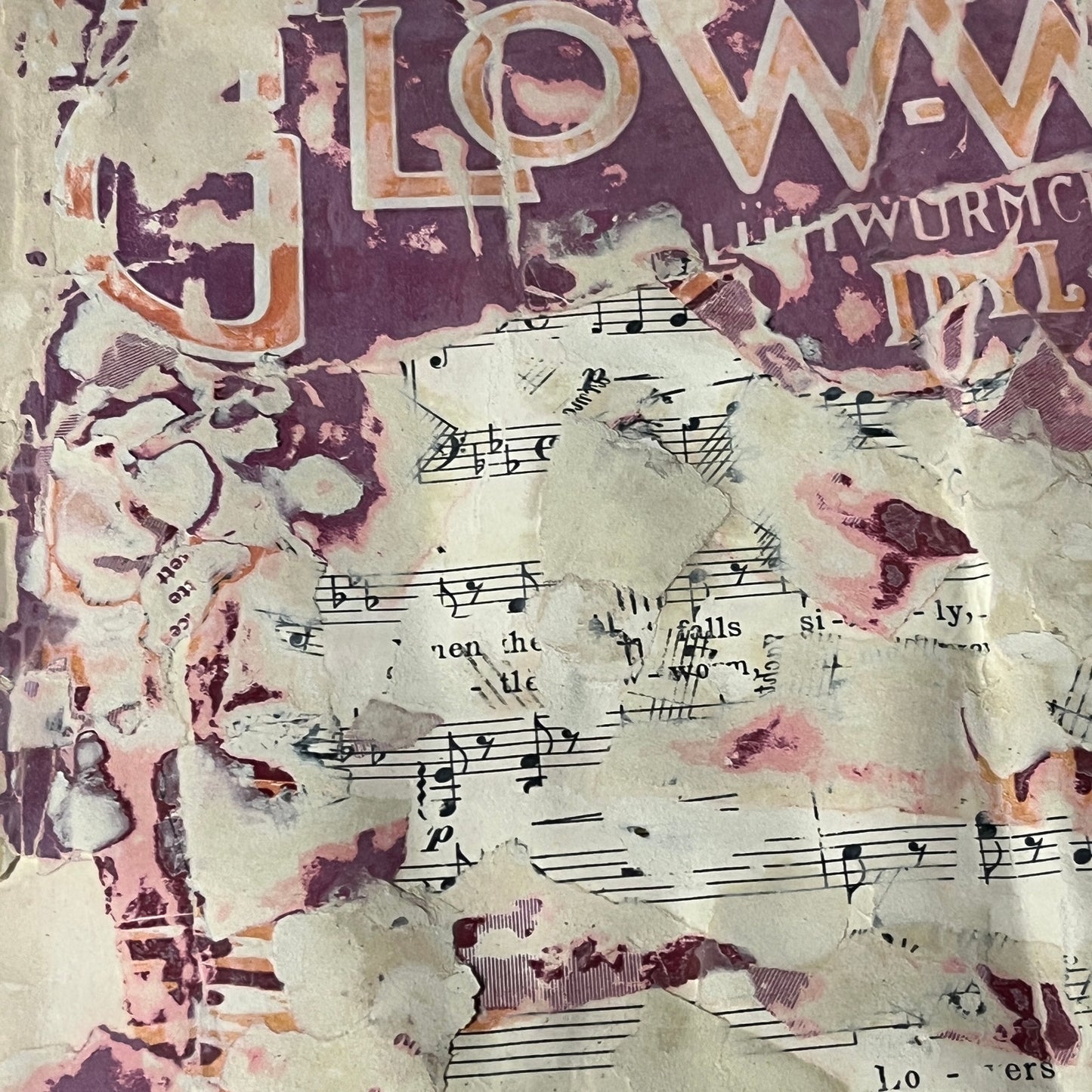 Original Mixed Media Abstract Art Collage 11x14 "1905 Glow-Worm Sheet Music"