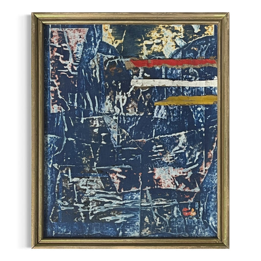 Original Framed Mixed Media Abstract Art Collage 9x11 "Midnight"