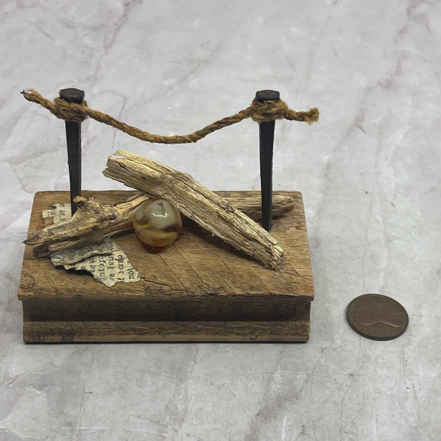 Original Minimalist Art Assemblage Found Object Sculpture 2x3x3 "Journey's End"