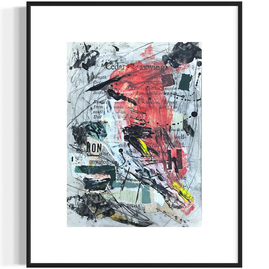Original Abstract Modern Art Bird Painting "Cedar Waxwing" Signed