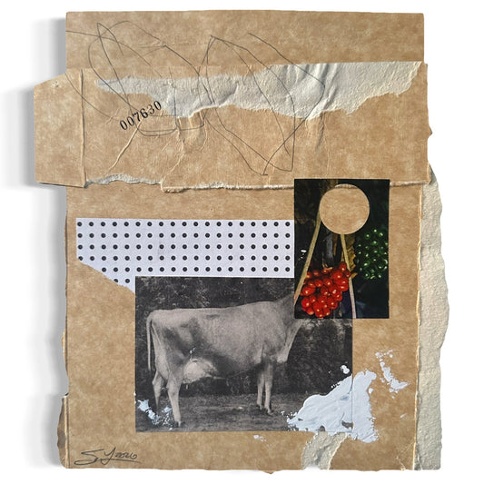 Original Mixed Media Modern Art Collage "Preadamic" 8x9" Signed