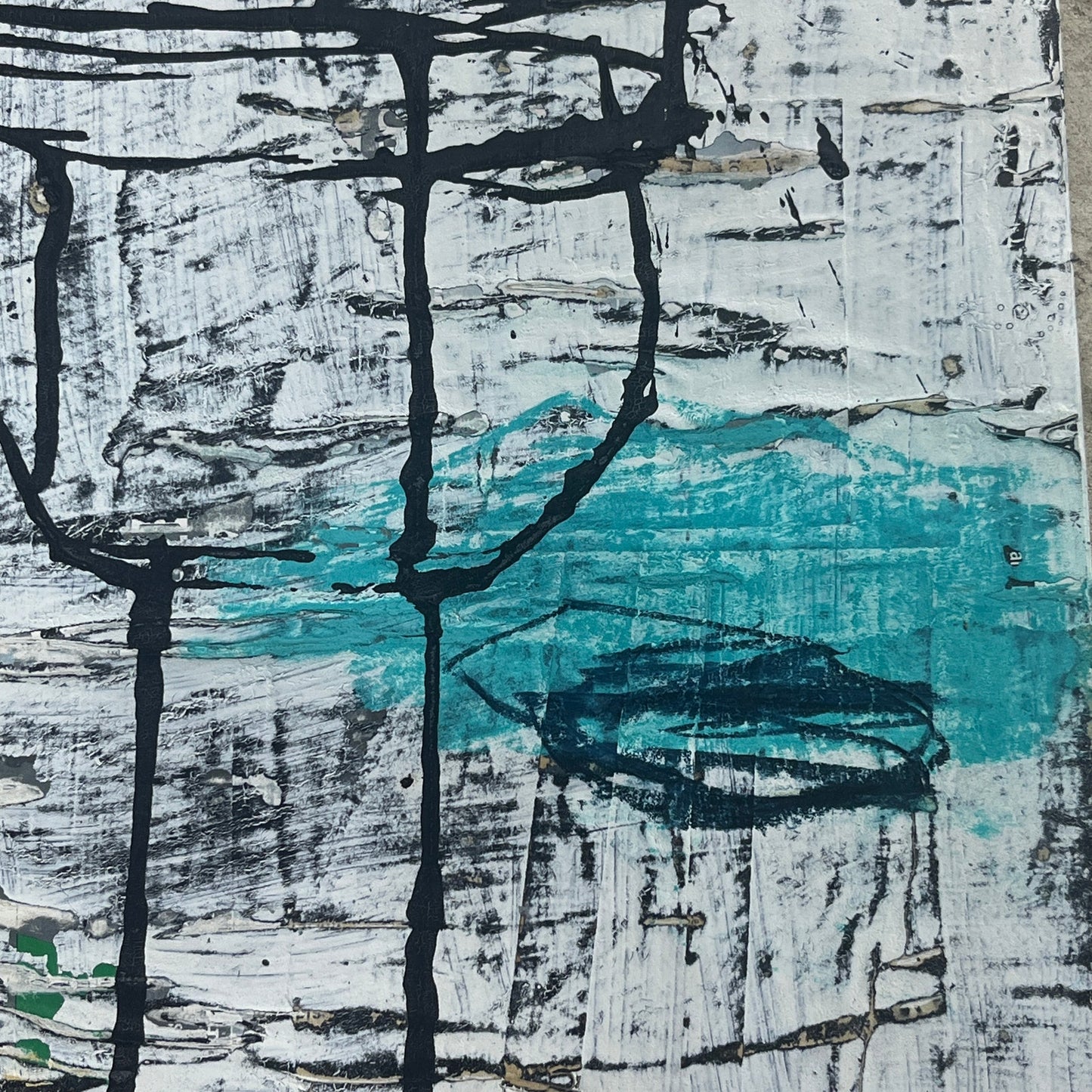 Original Grunge Minimalist Modern Art Collage Painting 8.5x11 "Lysis" Signed