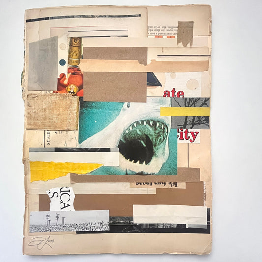 Original Mixed Media Modern Art Collage "Ferronière" 10x13.25" Signed