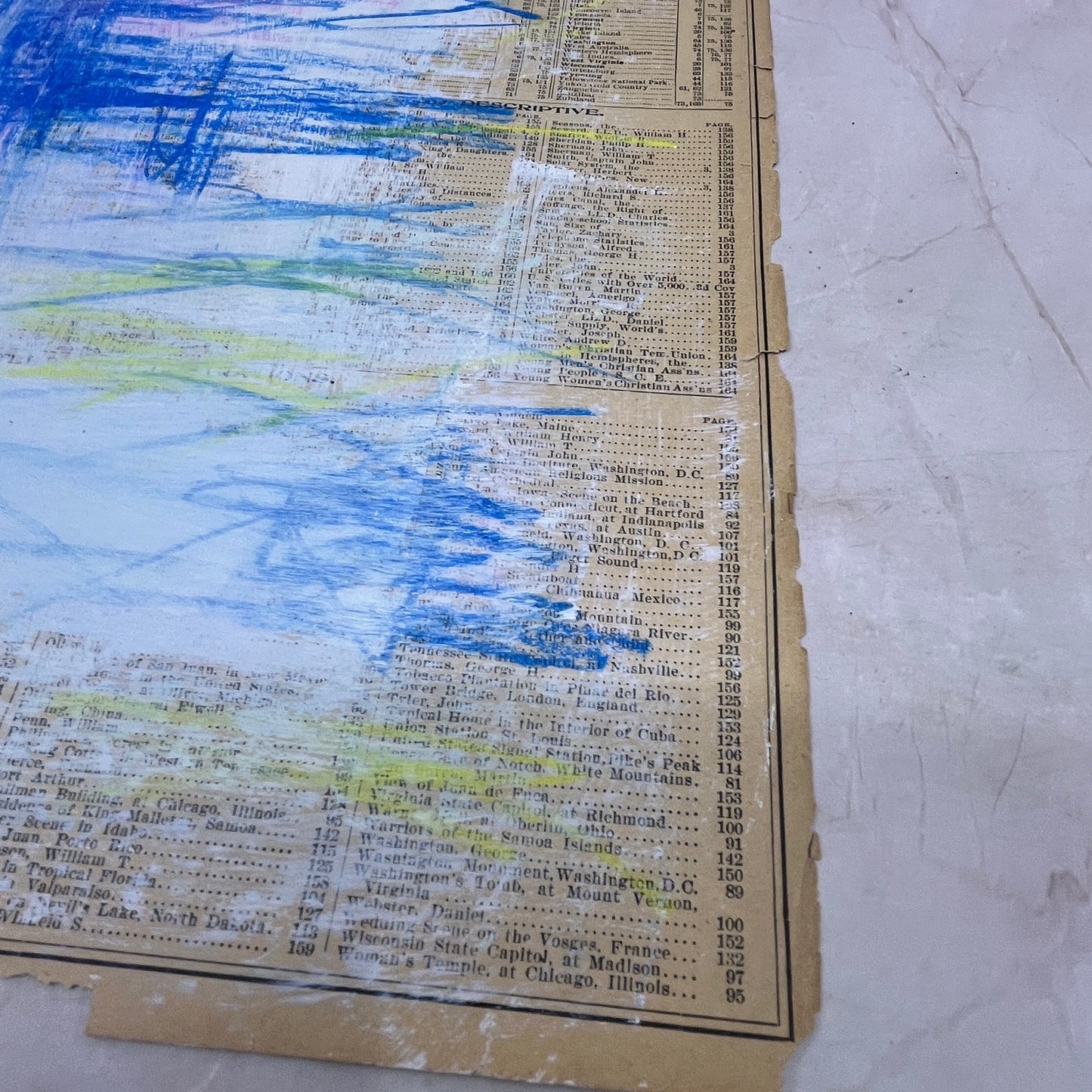 Original Mixed Media Abstract Art Painting "Sacred Pasture" On 1800s Atlas Page