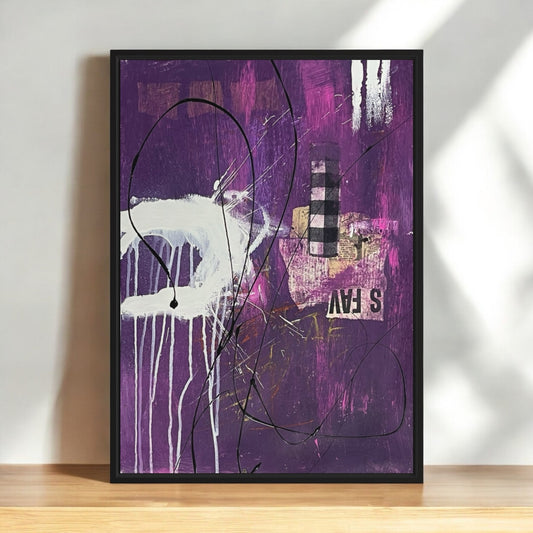 Original Mixed Media Abstract Art Painting 18x24 “Purple Buffalo" Signed