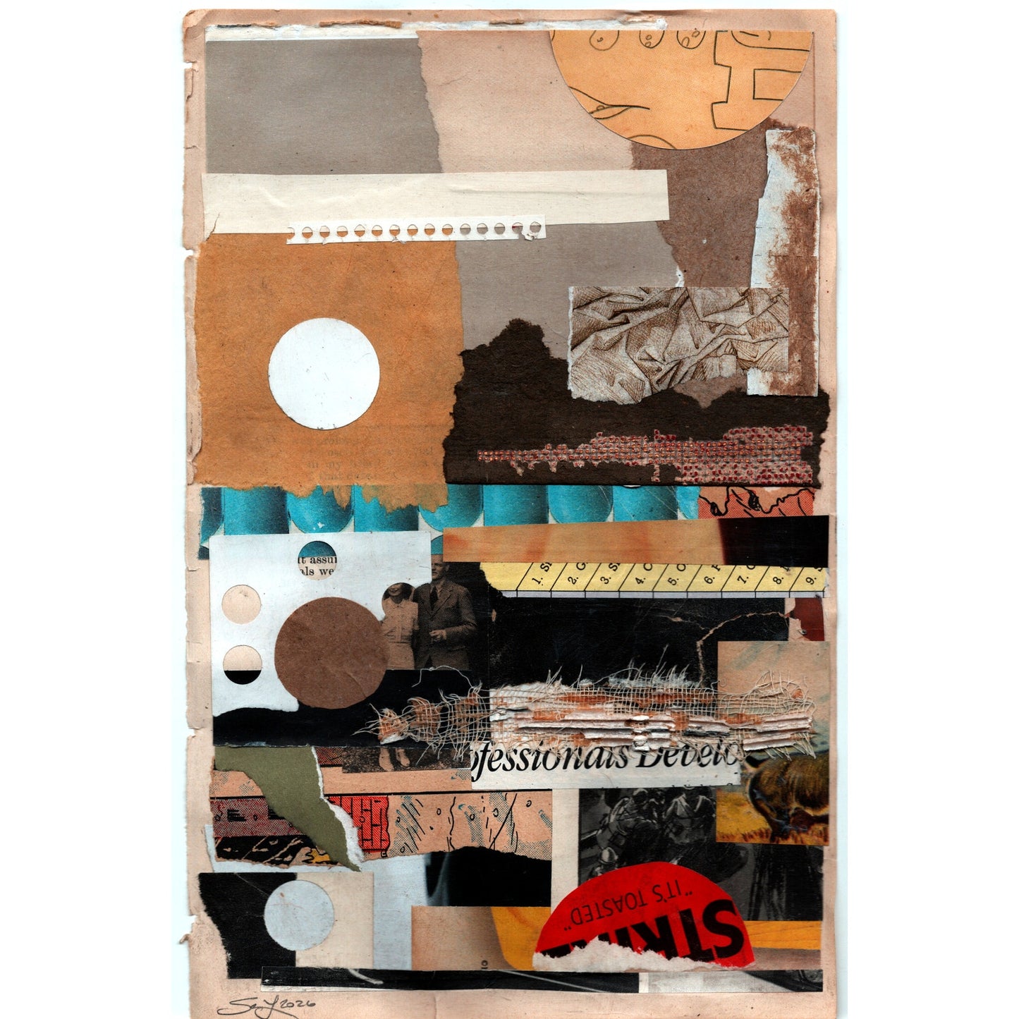 Original Mixed Media Modern Art Collage "Tatterdemalion" 5.75x9" Signed
