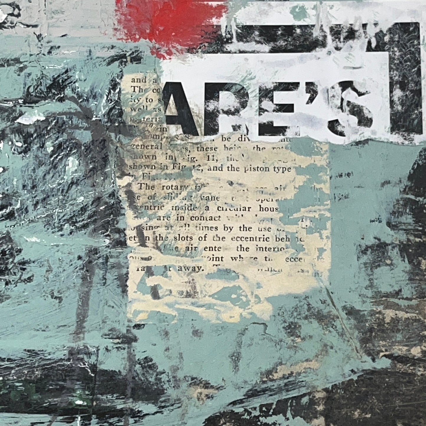 Original Grunge Minimalist Modern Art Collage Painting 8.5x11 "Are's" Signed