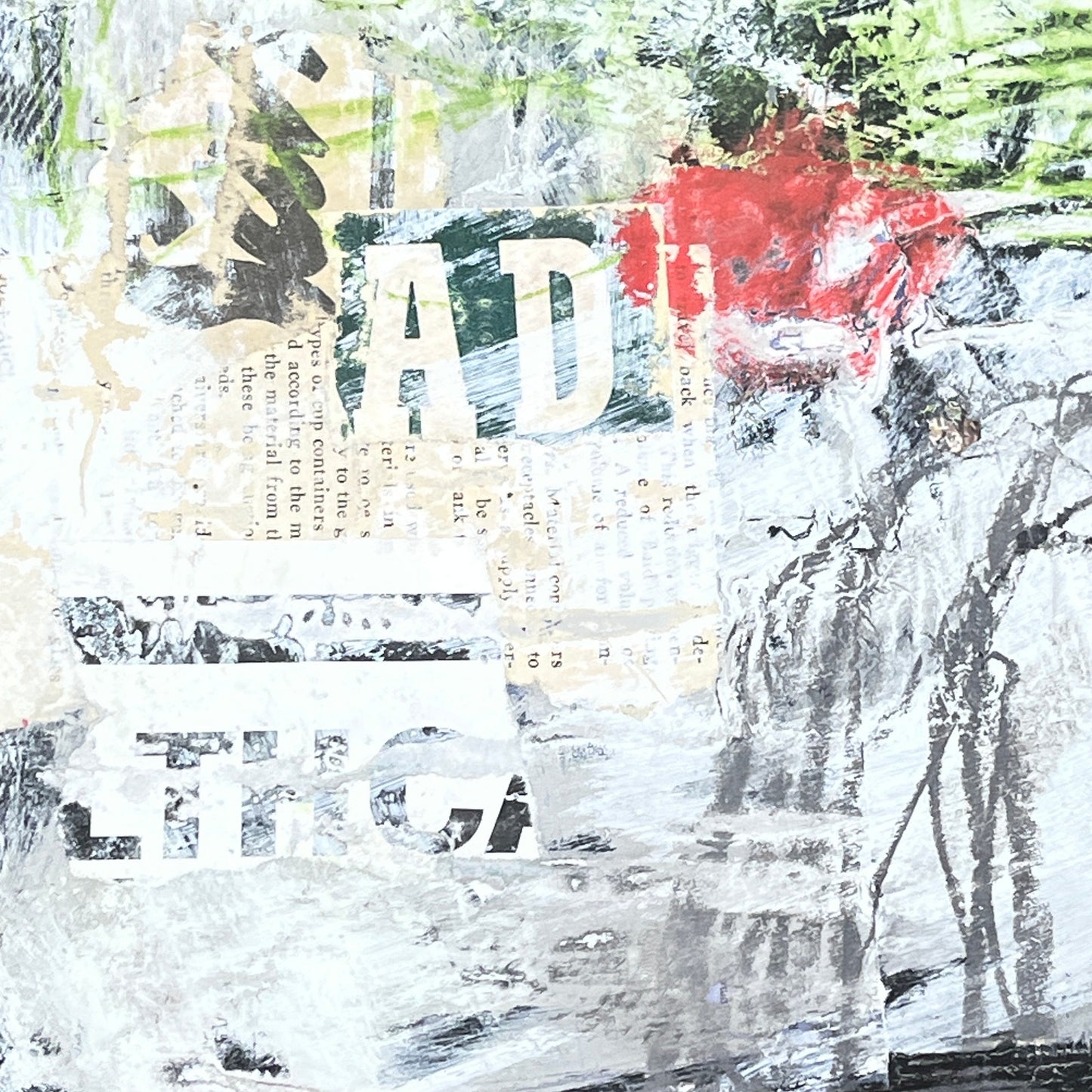 Original Grunge Minimalist Modern Art Collage Painting 8.5x11 "Rabulous" Signed