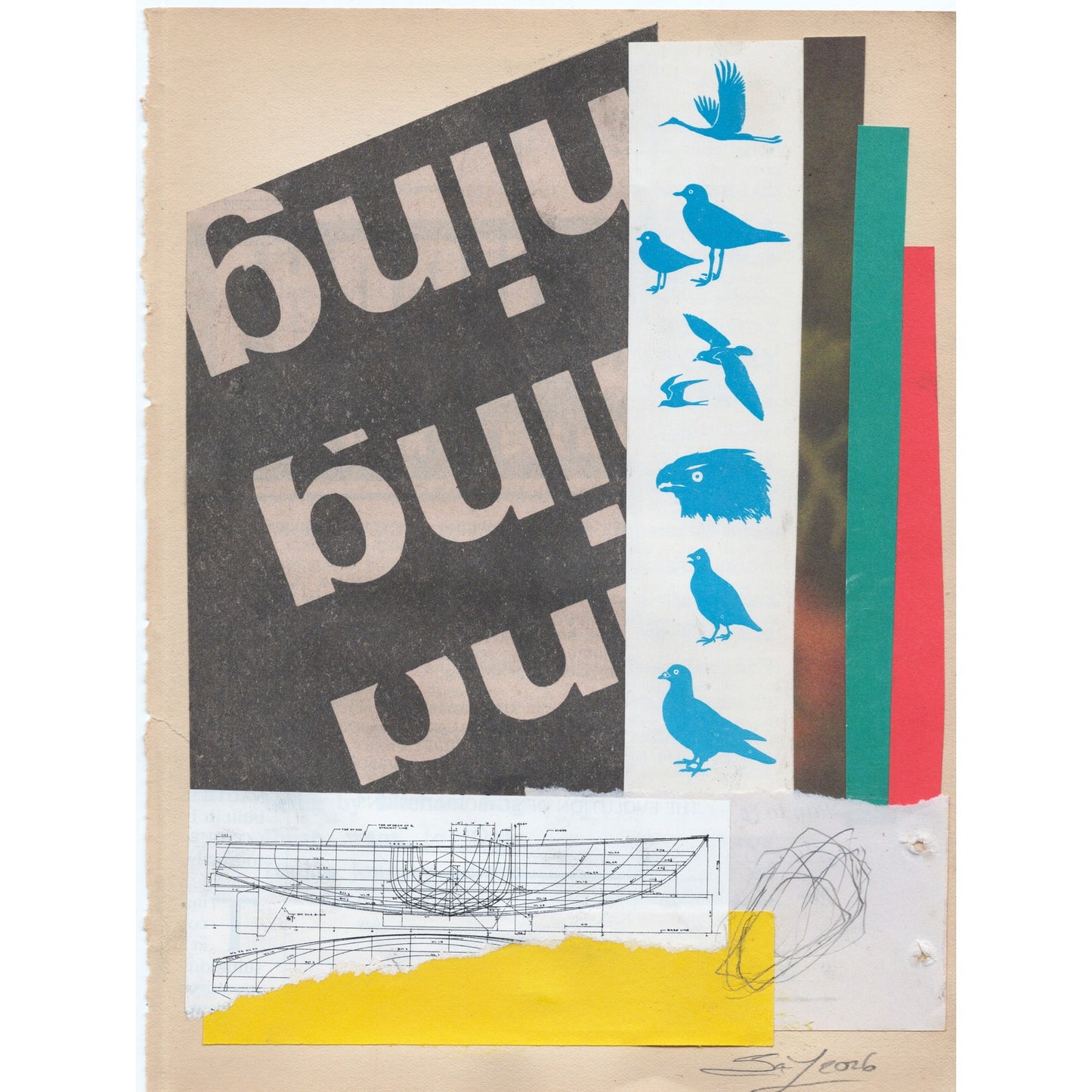 Original Mixed Media Modern Art Collage "Topaesthesia" 5.75x7.5" Signed