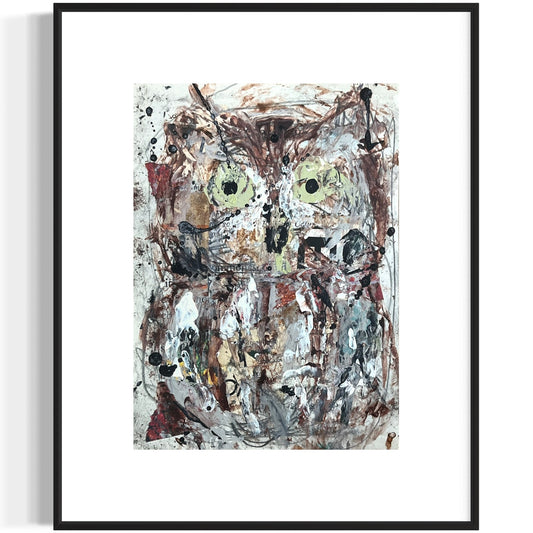 Original Abstract Modern Art Bird Painting "Screech Owl" Signed