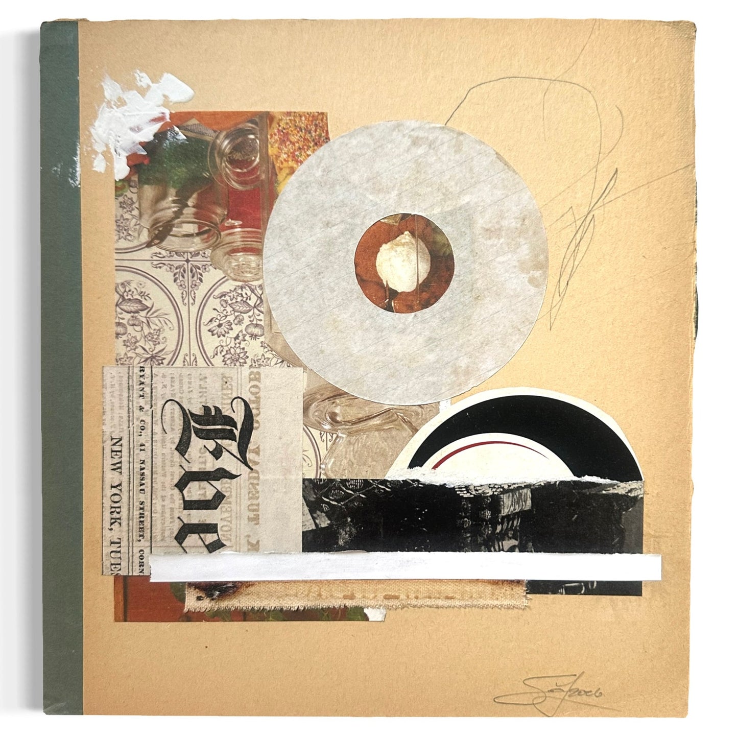 Original Mixed Media Modern Art Collage "Hilasmic" 9x9.5" Signed