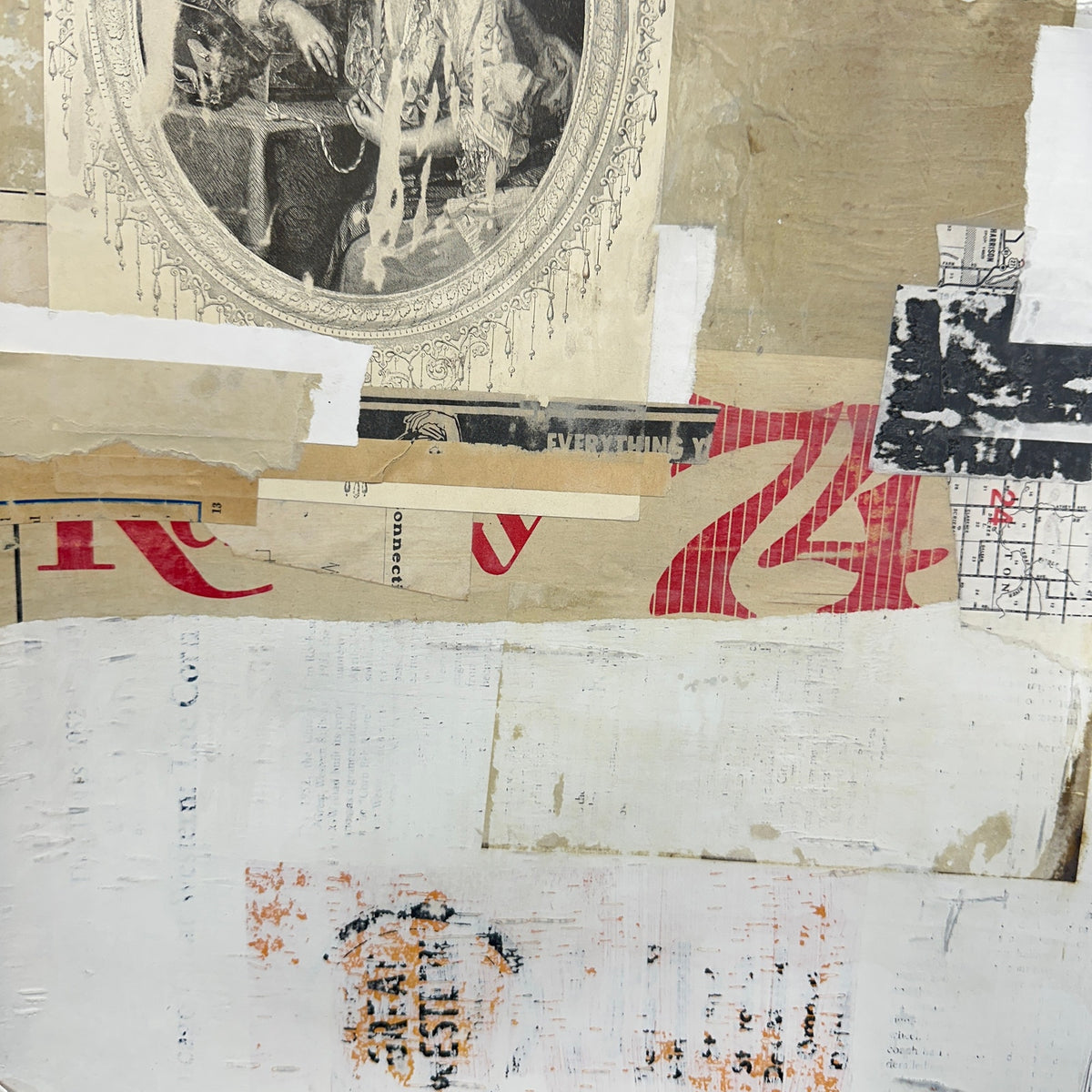 Original Mixed Media Modern Art Collage Painting 18x24 "Tranche" Signed