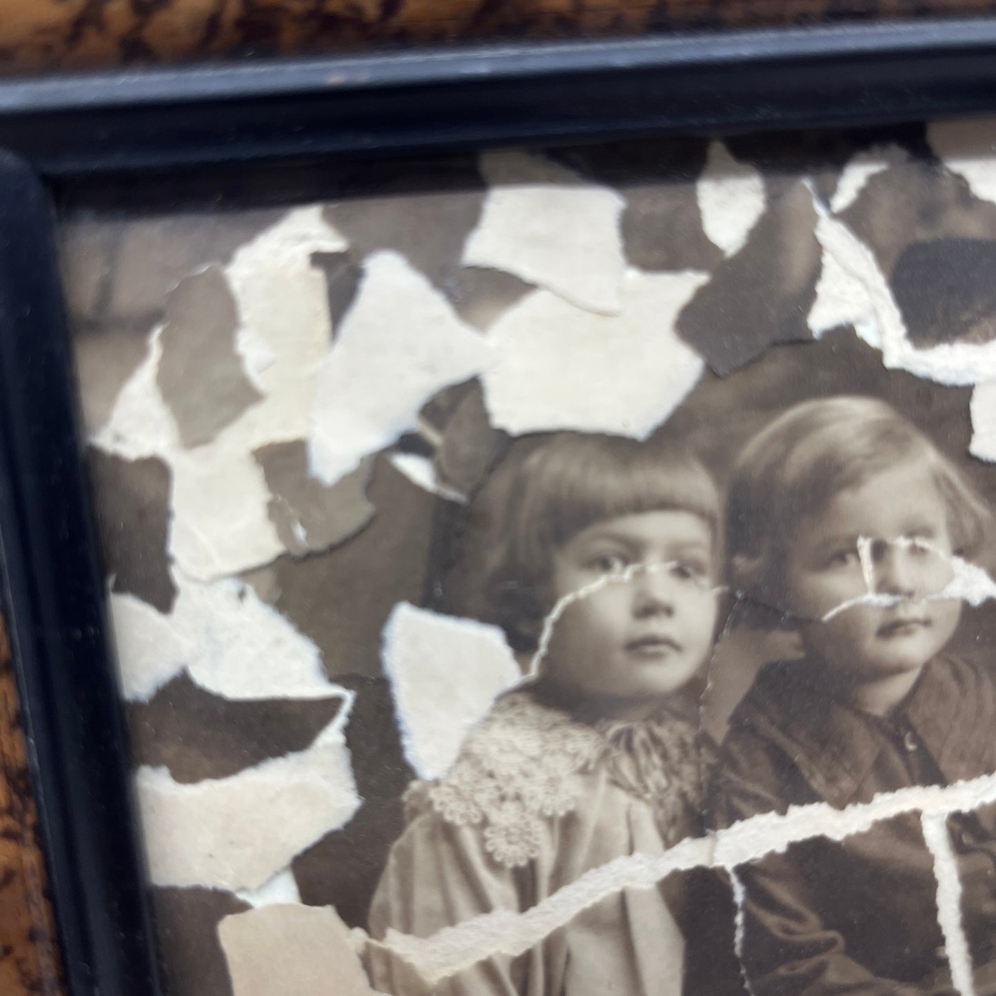 Original Framed Mixed Media Photograph Art Collage 5x7 "Siblings" TK3