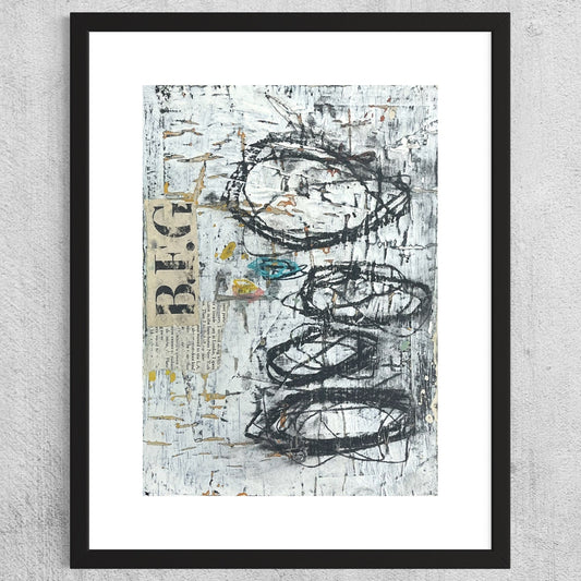 Original Grunge Minimalist Modern Art Collage Painting 8.5x11 "Schiztic" Signed