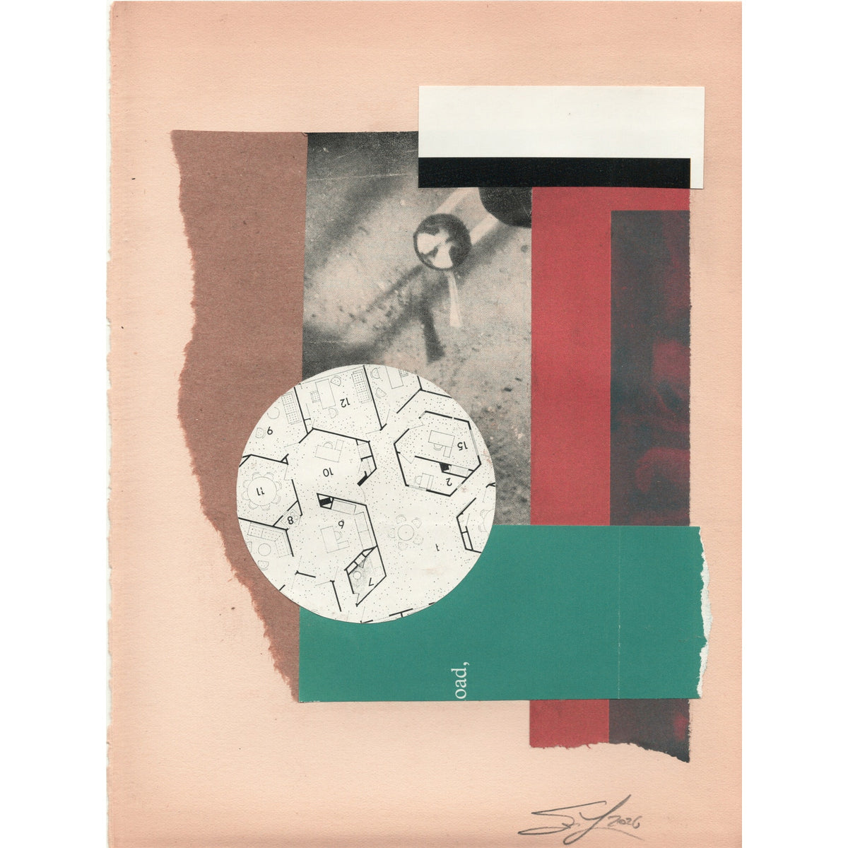 Original Mixed Media Modern Art Collage "Cinerary" 5.75x7.5" Signed
