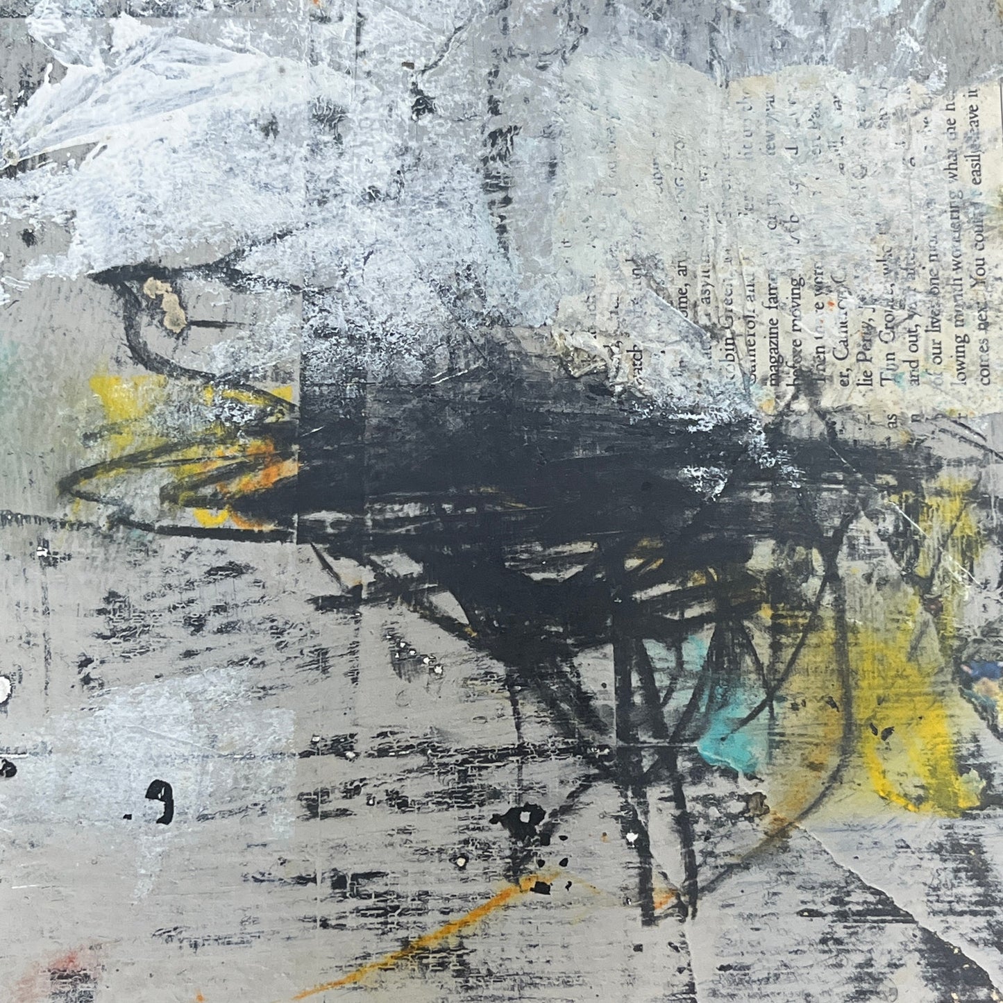 Original Grunge Minimalist Modern Art Collage Painting 8.5x11 "Phoenix" Signed