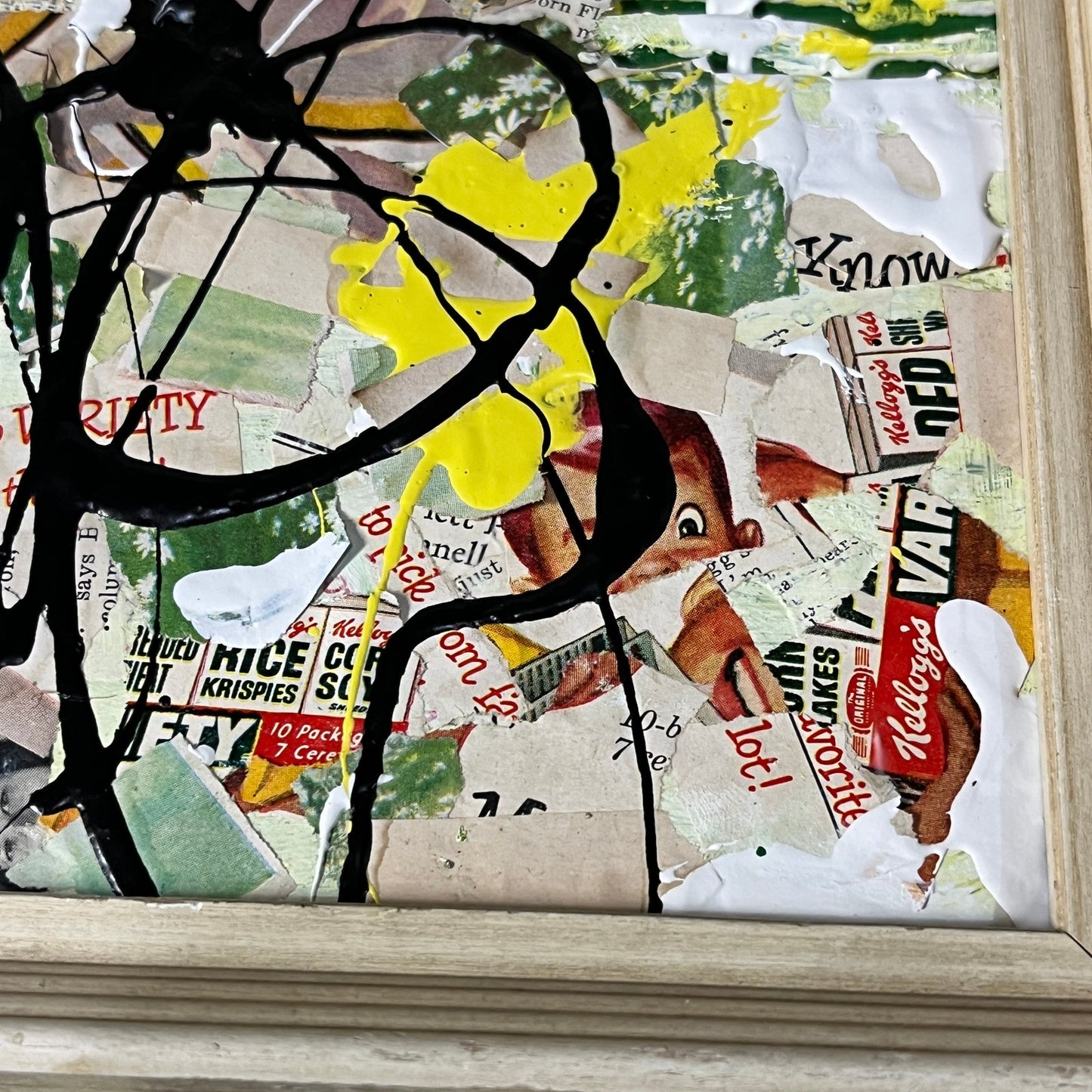 Original Framed Abstract Art Collage 9x11 "1950s Kelloggs Corn Flakes Ad"