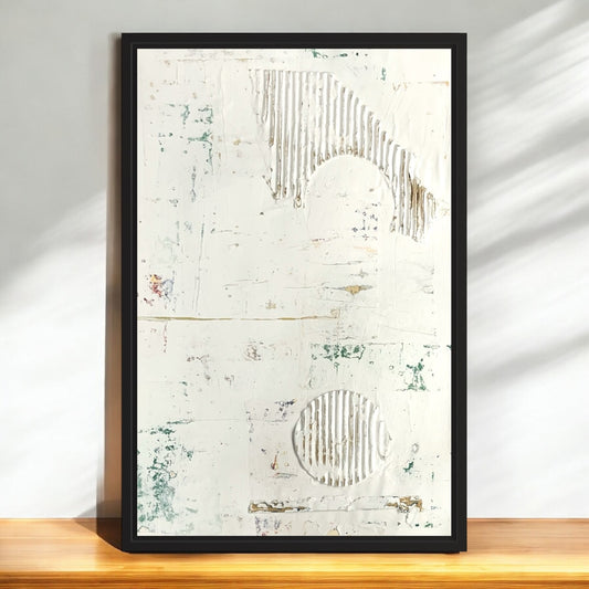 Original Framed Minimalist Modern Art Collage Painting 12x18 "Moon and Sun"