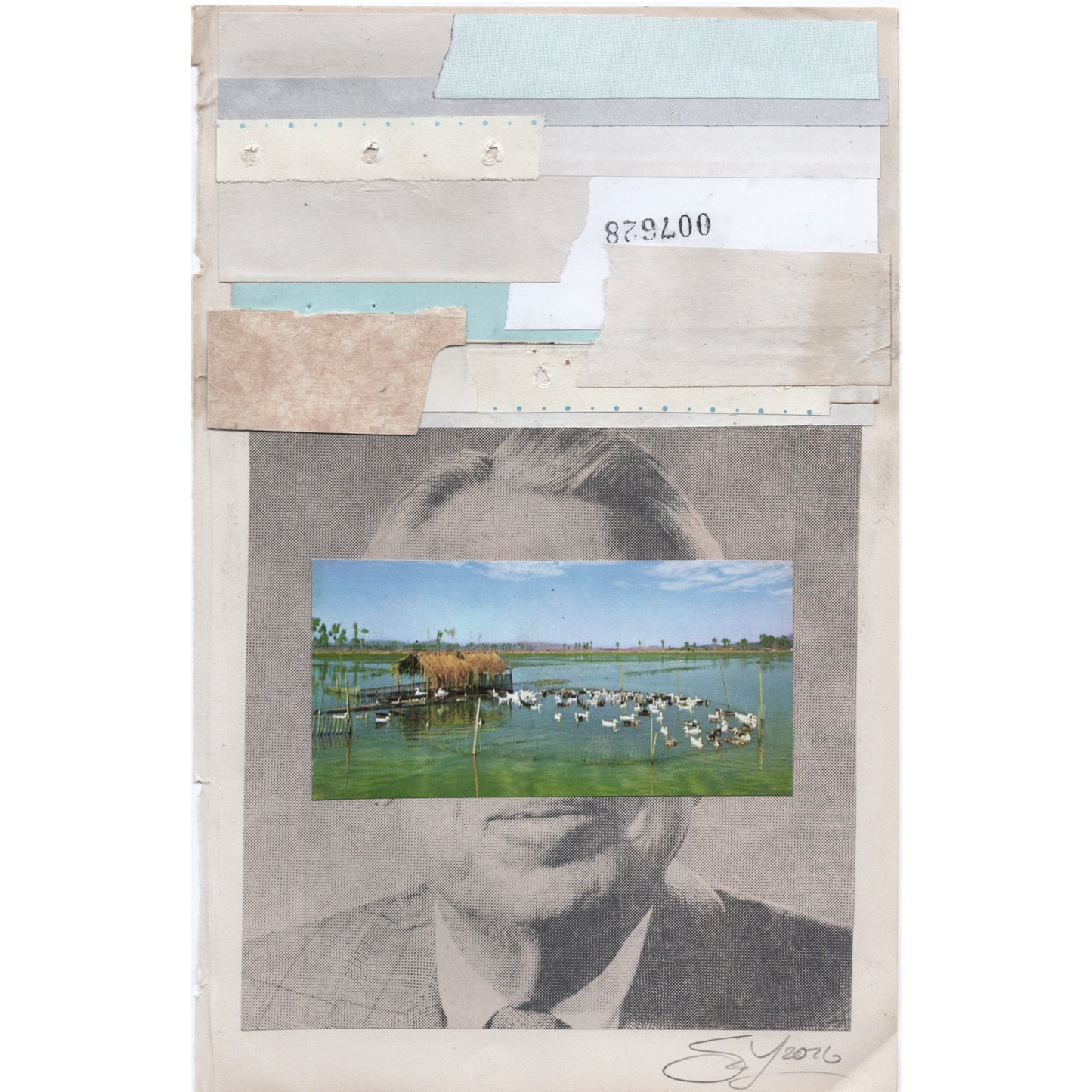 Original Mixed Media Modern Art Collage "Altitonante" 5.75x9" Signed