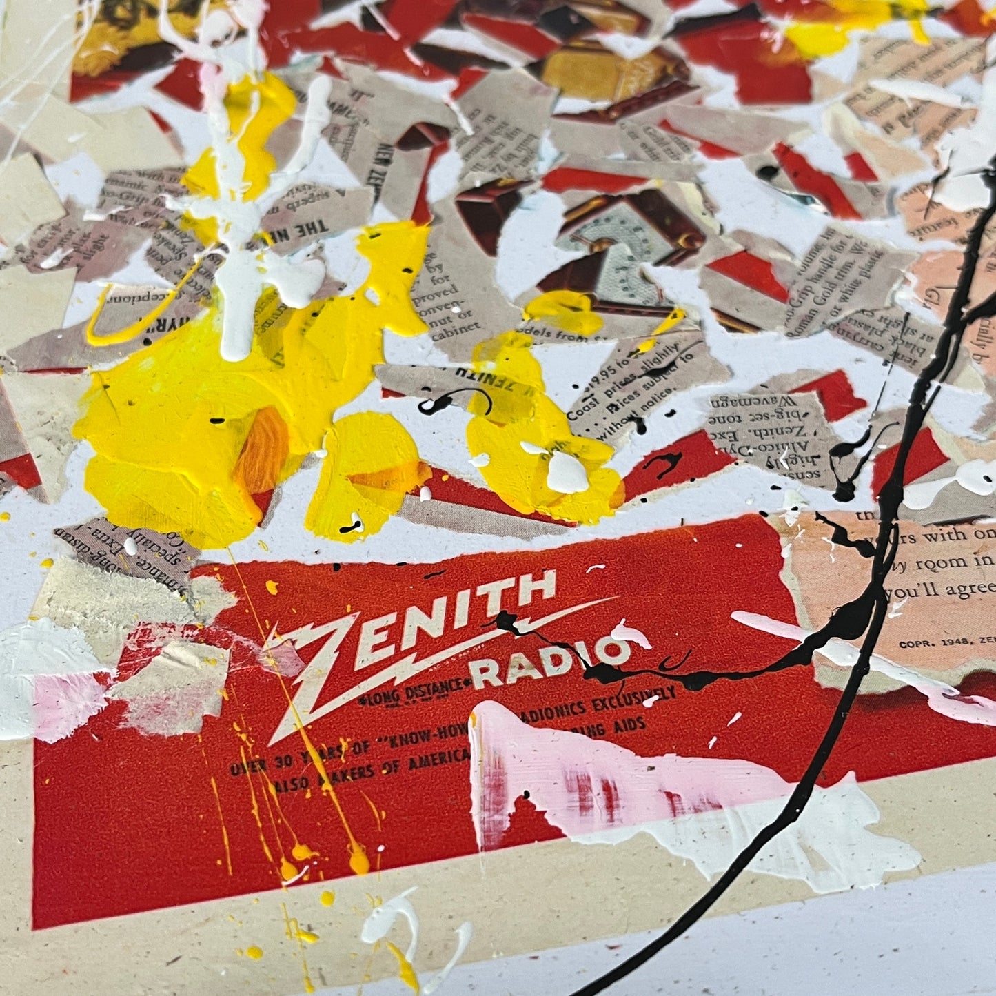 Original Mixed Media Abstract Art Collage Painting 11x14 1950's Zenith Radio Ad