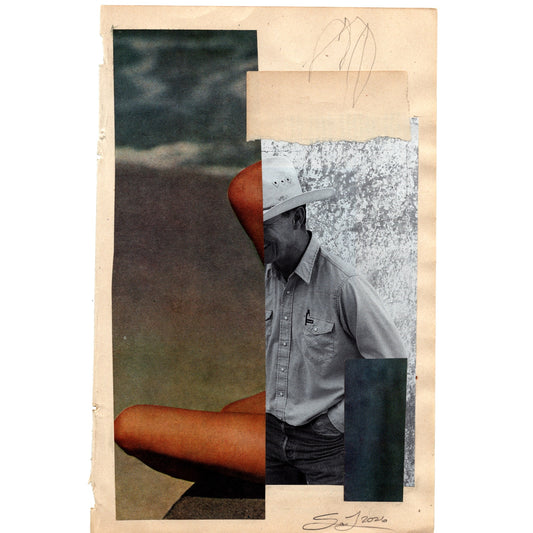 Original Mixed Media Modern Art Collage "Olivaster" 5.75x9" Signed