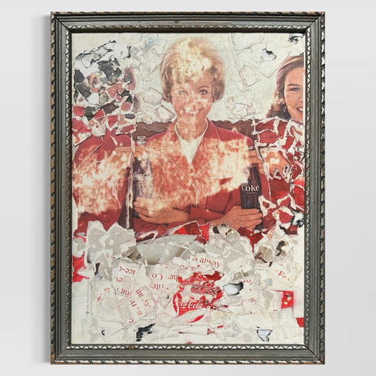 Original Framed Mixed Media Abstract Art Collage 7x9 "1963 Coca-Cola Ad"