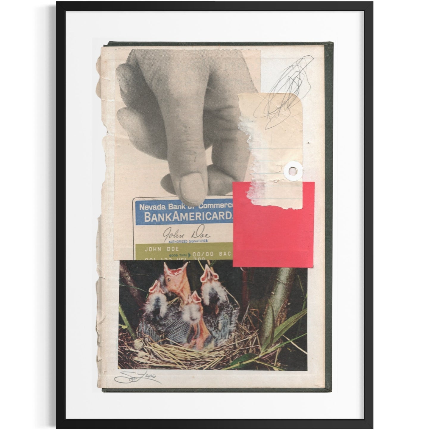 Original Mixed Media Modern Art Collage "Gamin" 6.5x9.75" Signed