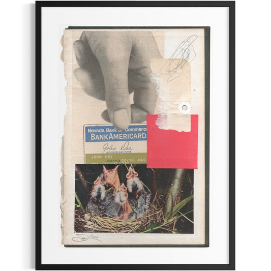 Original Mixed Media Modern Art Collage "Gamin" 6.5x9.75" Signed