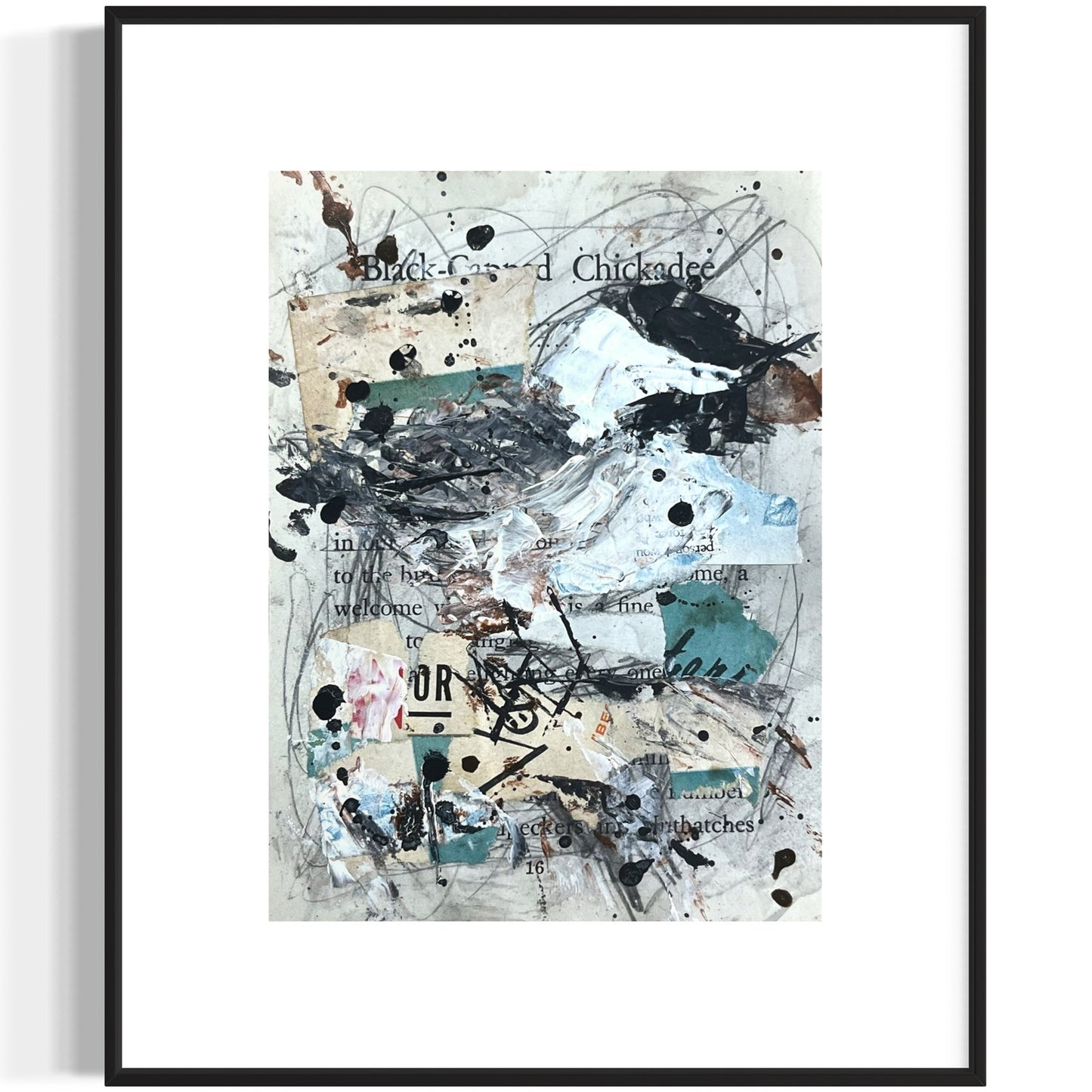 Original Abstract Modern Art Bird Painting "Black-Capped Chickadee" Signed