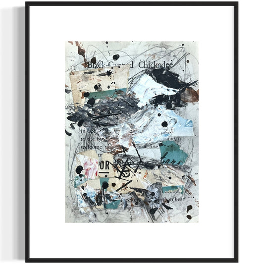 Original Abstract Modern Art Bird Painting "Black-Capped Chickadee" Signed