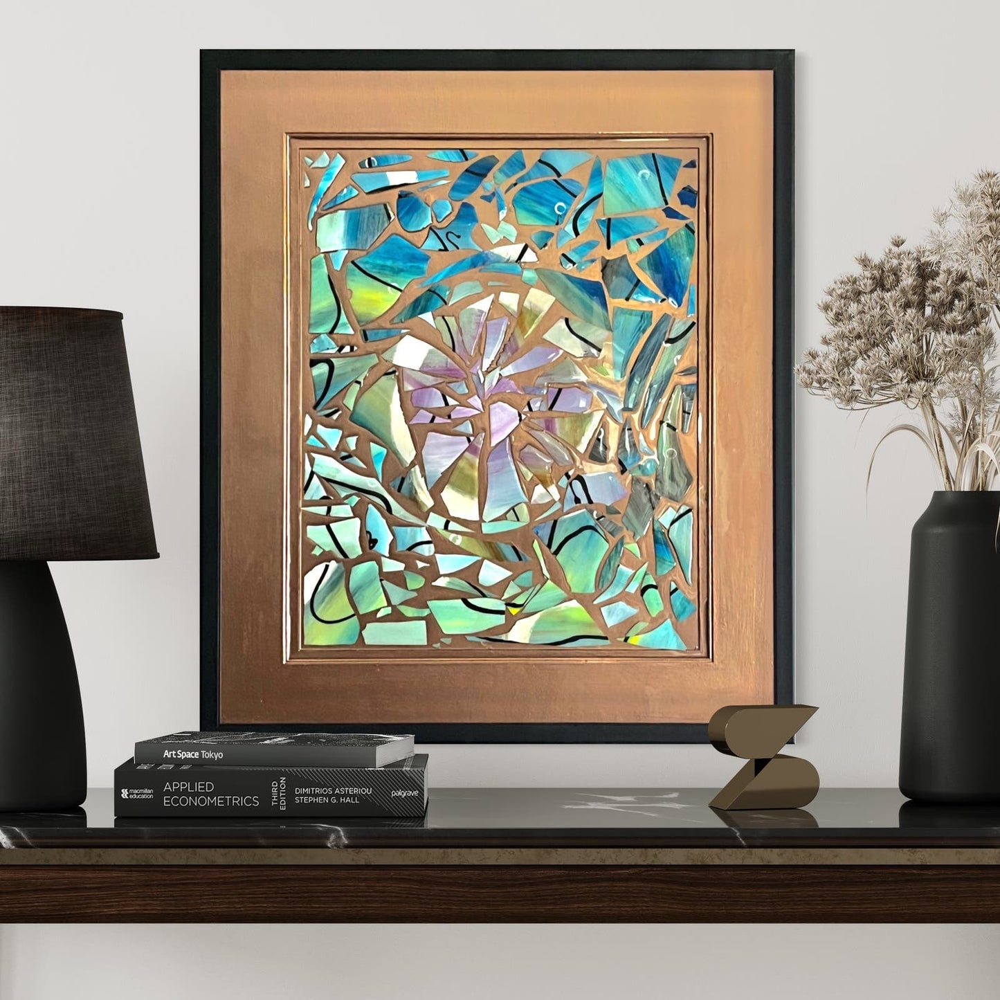 Original Framed Abstract Art Painting Collage Assemblage 24x28 Shattered Glass