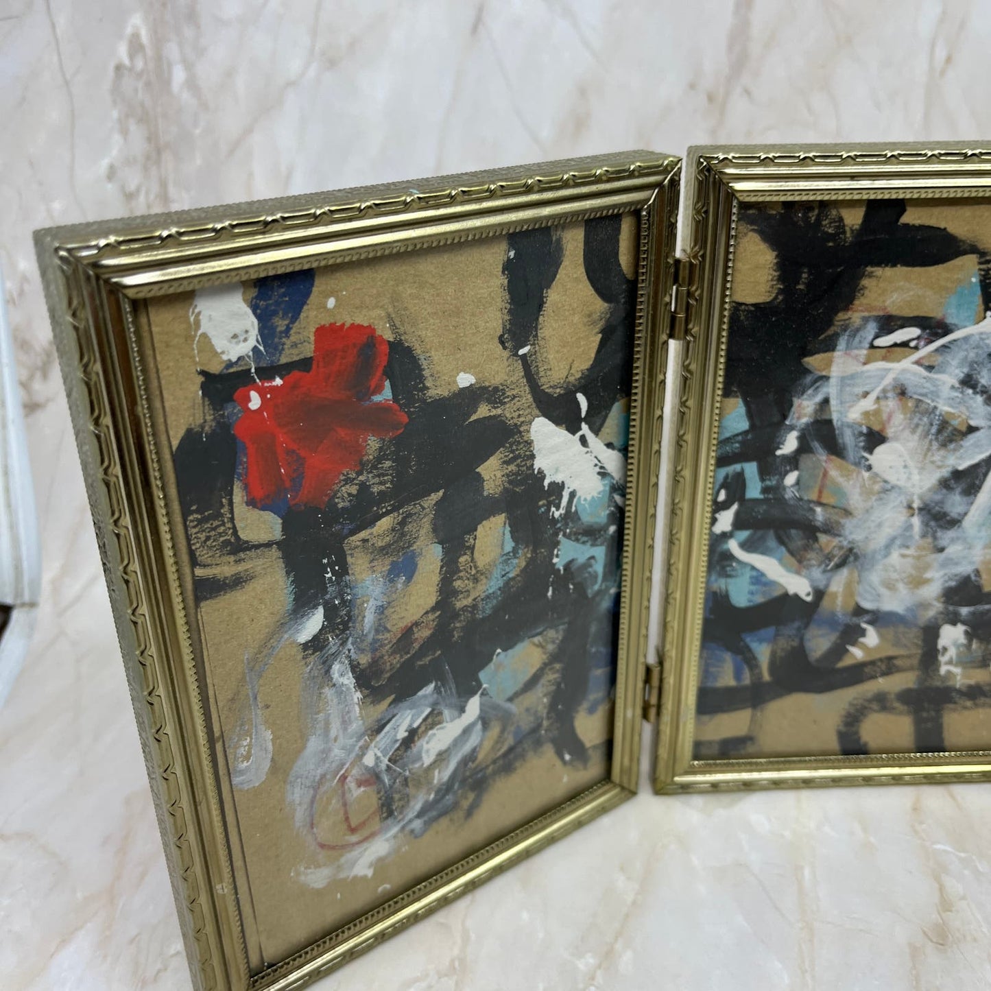 Original Framed Mixed Media Triptych Abstract Art Painting “Possible Dream” COA
