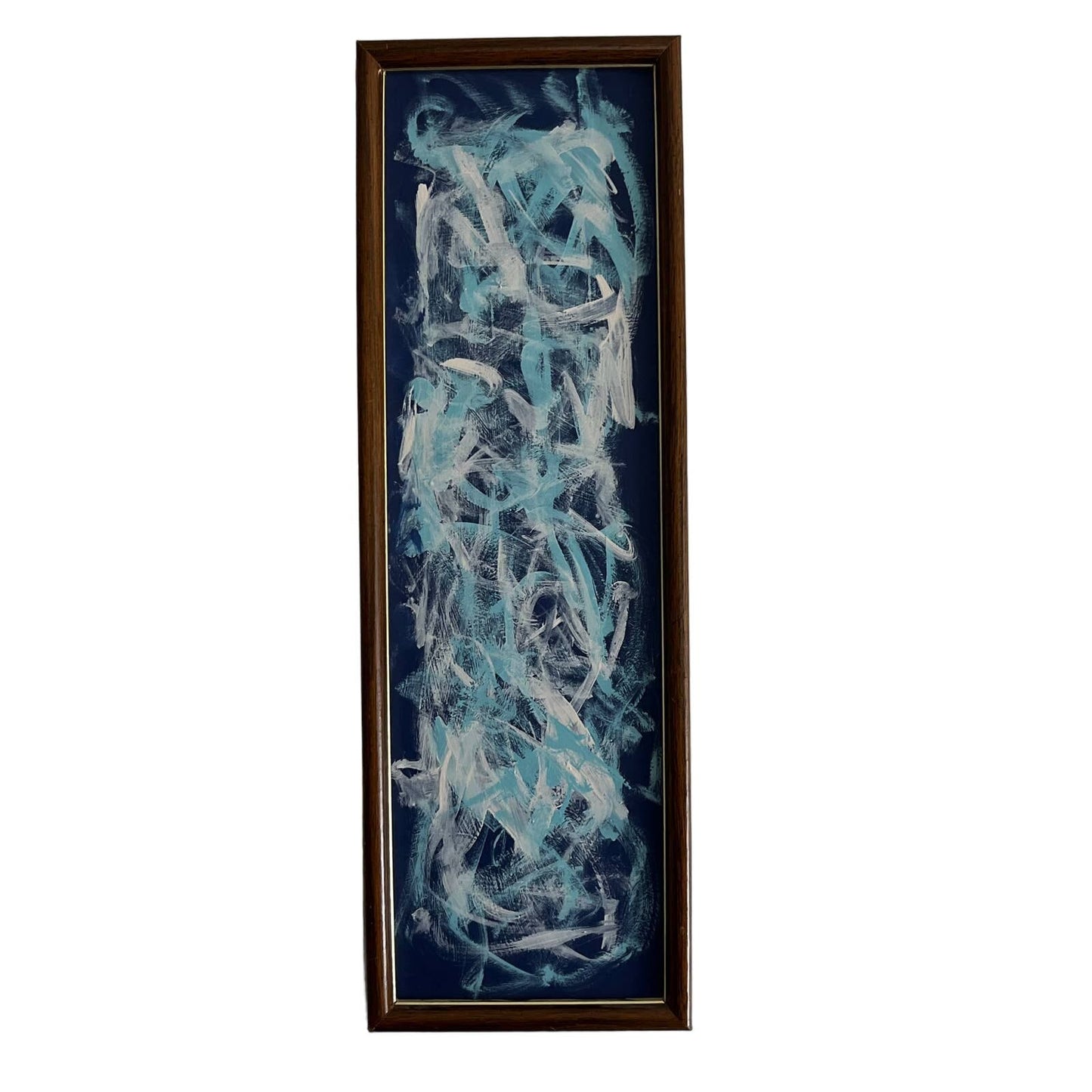 Framed Original Tall Skinny Abstract Art Painting "Blueberry Cream" 21x7 TI5