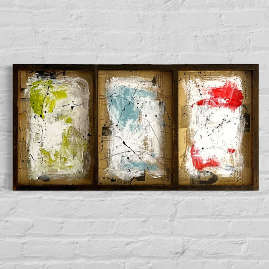 Original Mixed Media Abstract Art Painting 32x16.5 Reclaimed Printer’s Tray COA