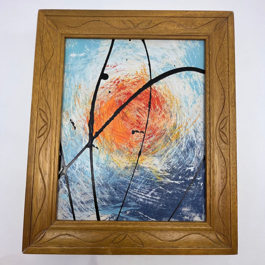 Framed Original Abstract Art Painting "Turbulent Sun" Acrylic 10.5x12.5 TI5