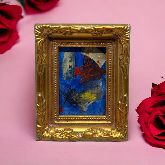 Original Framed Mixed Media Abstract Art Painting 5x4 Mini "Page Six" Signed TJ9