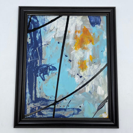 Framed Original Abstract Art Painting "Picture Window" Acrylic on Glass 9x11 TI5