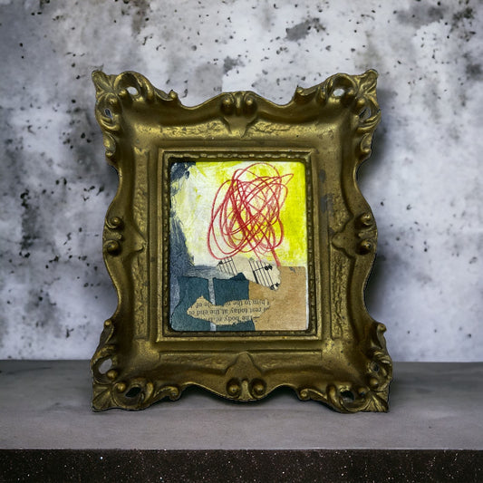 Original Framed Mixed Media Abstract Art Painting 6x5 Mini “Ready Regard" Signed
