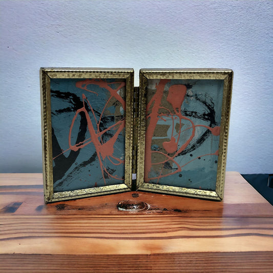 Original Framed Abstract Art Painting 2x3 Mini Diptych "Bold Mist" Signed TJ9