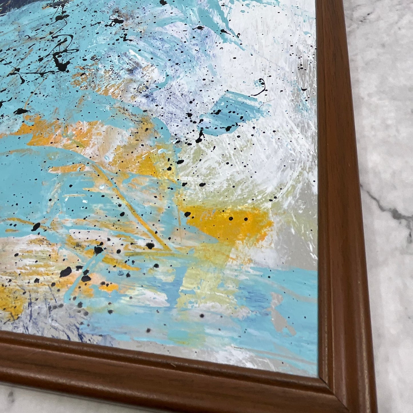 Framed Original Abstract Art Painting 12x14" Mango Splash With COA TI6