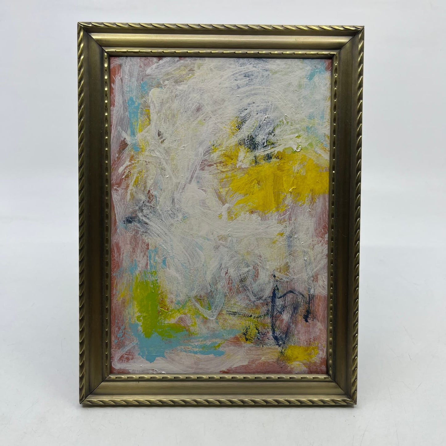 Framed Original Abstract Art Painting "Lemon Crush" Acrylic on Glass 5x7 TI6