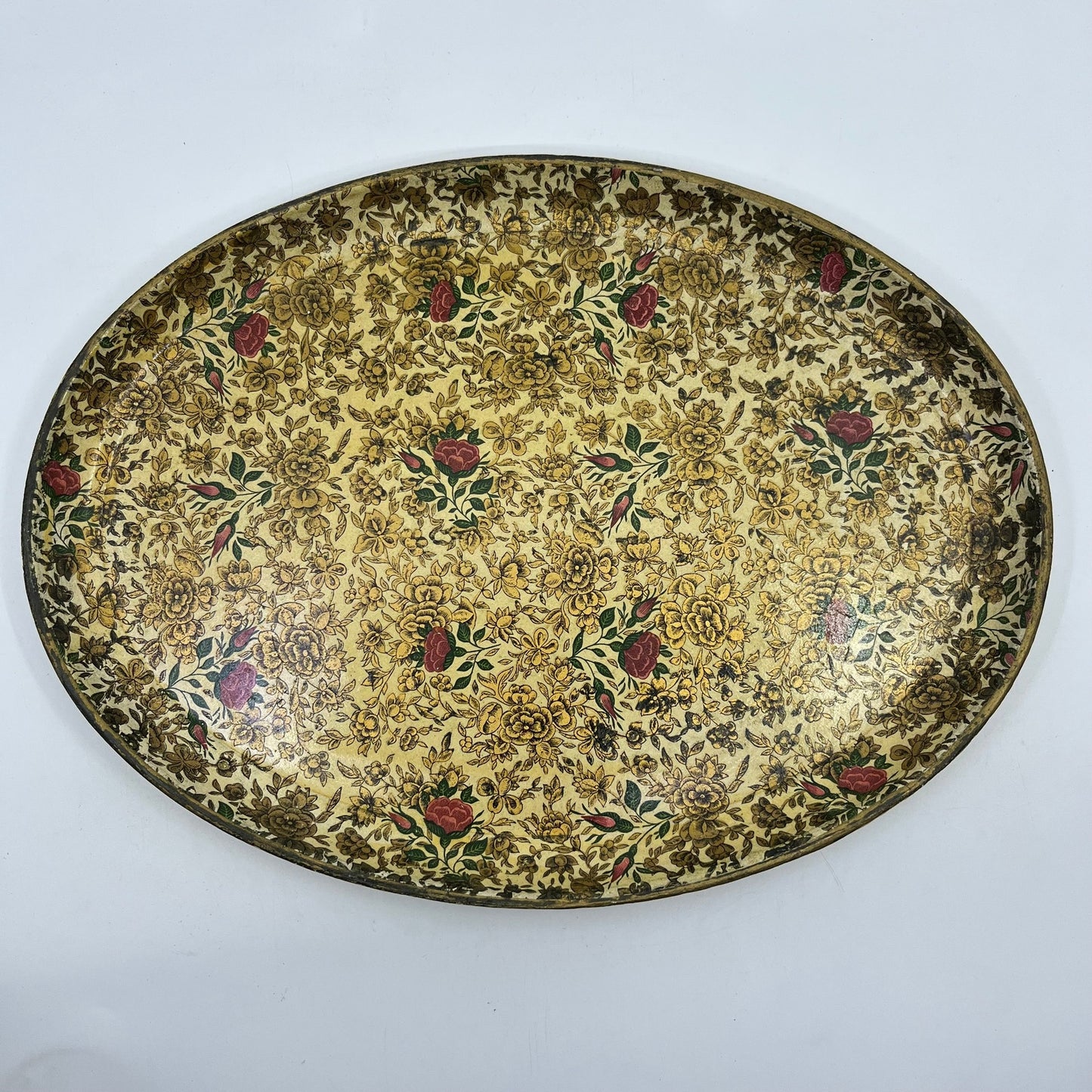 Vtg Oval Tray Alcohol Proof Paper Mache Alfred Knobler Highmount Roses 14" TK3