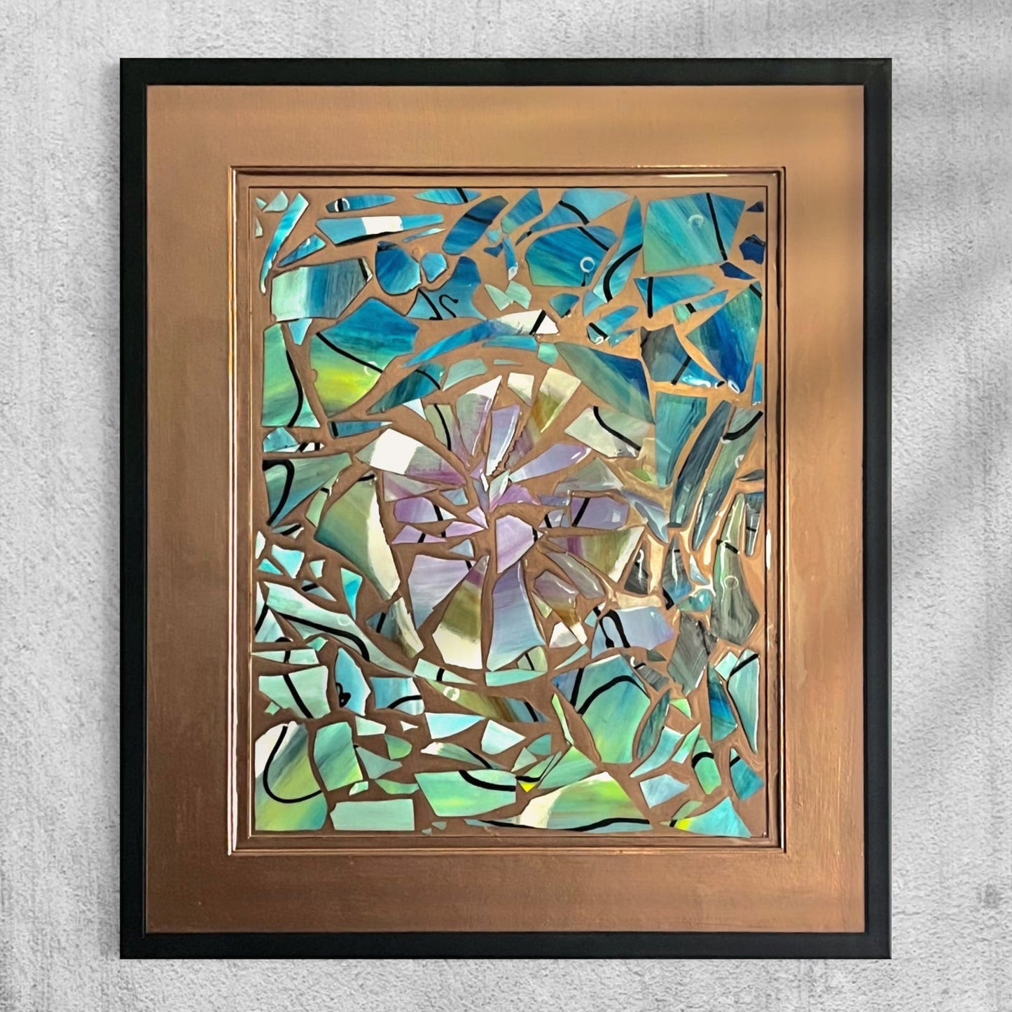 Original Framed Abstract Art Painting Collage Assemblage 24x28 Shattered Glass