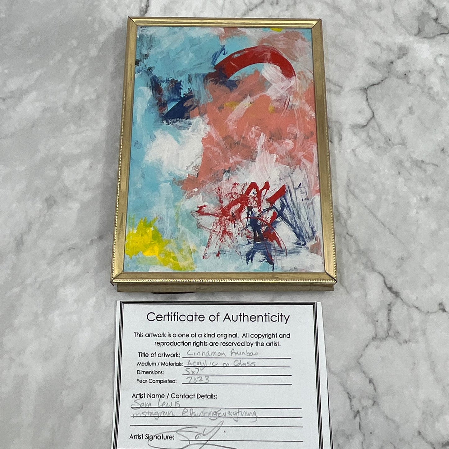 Framed Original Abstract Art Painting 5x7" Cinnamon Rainbow With COA TI6