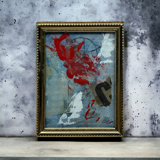 Original Framed Mixed Media Abstract Art Painting 3x4 Mini "c1935" Signed TJ9