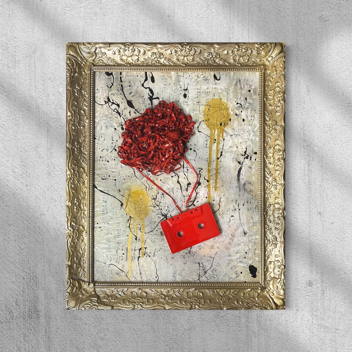 Original Framed Abstract Pop Art Assemblage Collage 19.5x16” “Red Tape” With COA