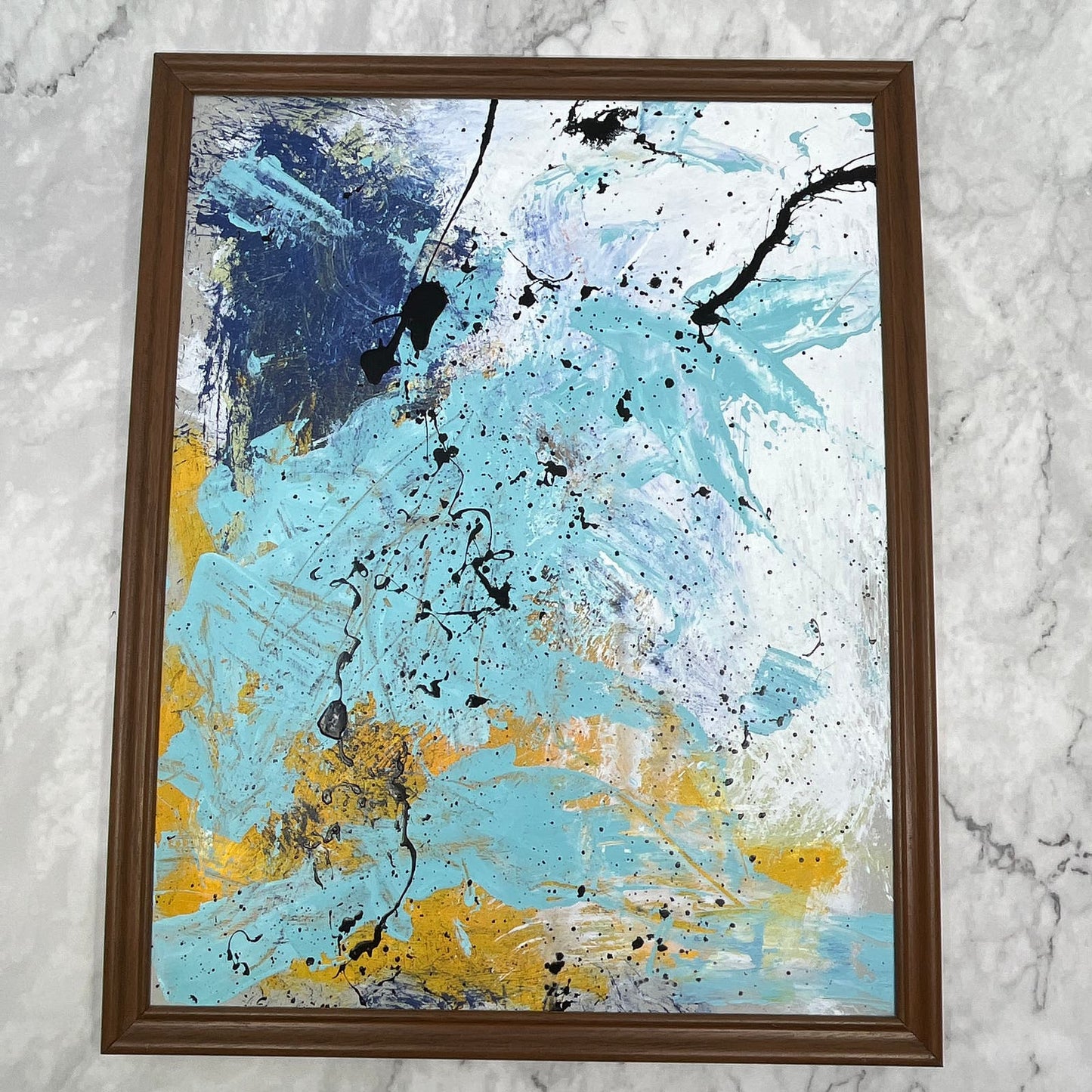 Framed Original Abstract Art Painting 12x14" Mango Splash With COA TI6