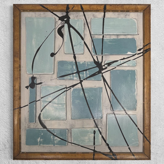 Original Framed Mixed Media Abstract Art Painting 15x17 “Blue Complex” With COA